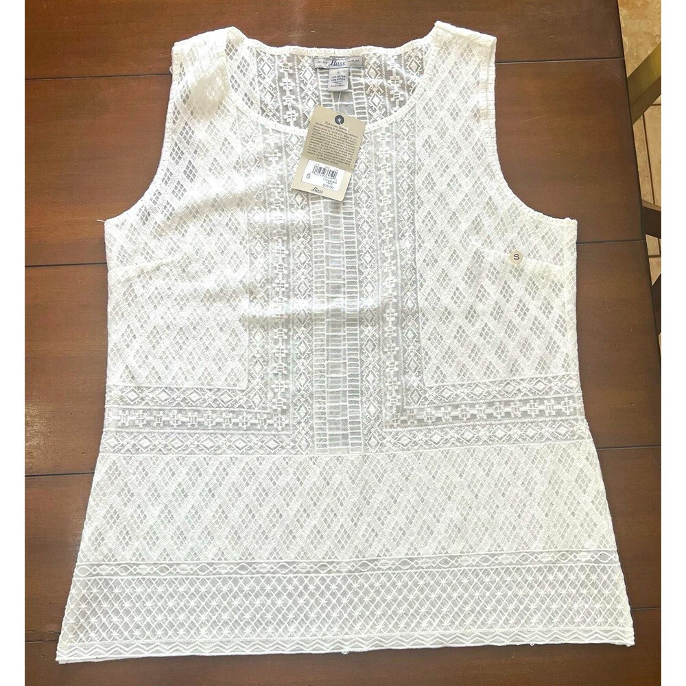 NWT GH Bass White Boho Crochet Lace Tank Top Sleeveless Camisole S